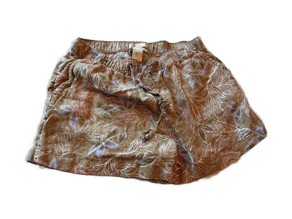 Cynthia Rowley 100% Linen Floral Leaf Print Drawstring Shorts